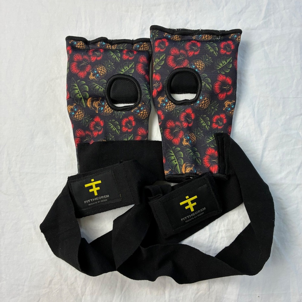 FitTheorem Tropical Skull Hibiscus Boxing Inner Hand Wraps Large Black Floral